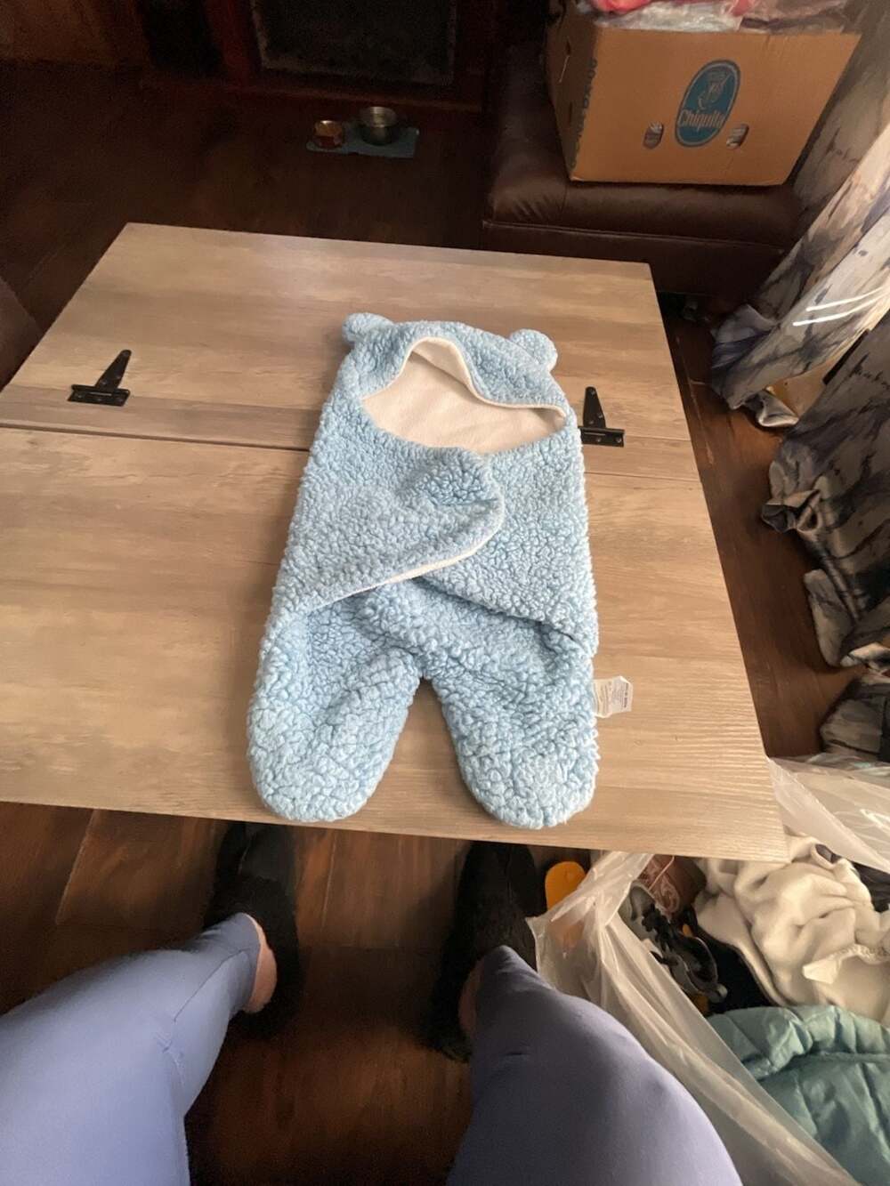 Baby Swaddle Blanket Newborn Sleeping Bag Blue Fleece Bear Ears